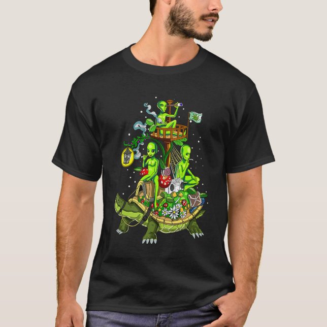 Utomjordingar Turtle Magic Mushroom Psychedelic Uf T Shirt (Framsida)