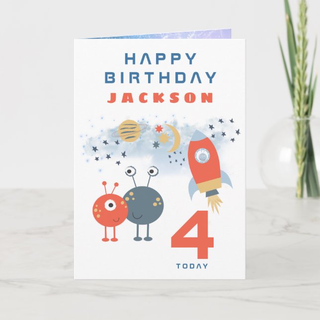 Utomjordingar Ytthet Ålder 4 Vit födelsedagstid Kort (Framsida)