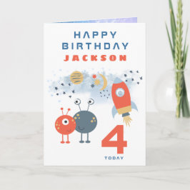 Utomjordingar Ytthet Ålder 4 Vit födelsedagstid Kort