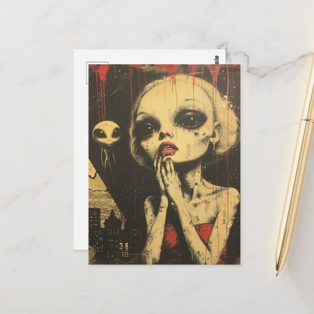 Utomjordingars Scifi Fantasy Vykort (Fram/Back In Situ)