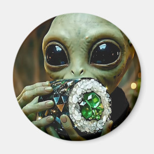 Utomjordisk Alien Och Kristallin Matskiss Magnet