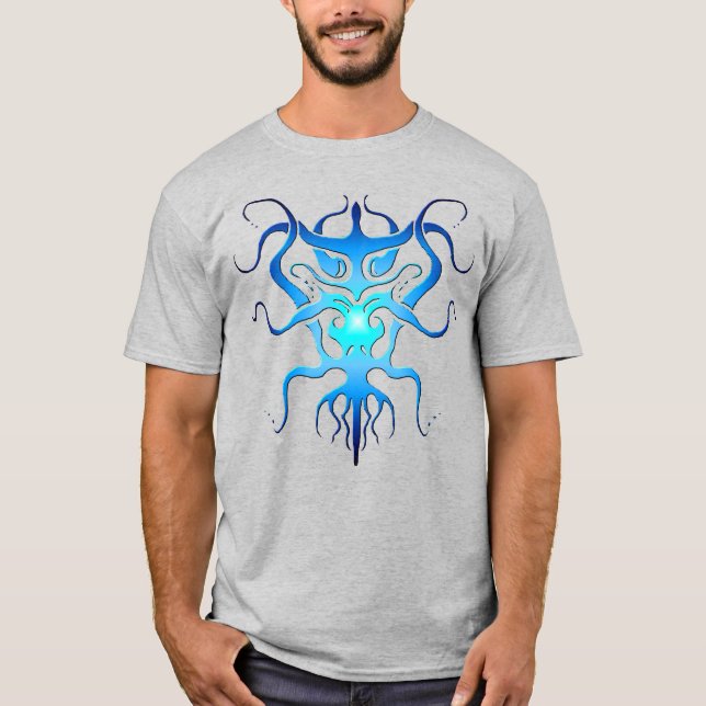 Utomjordisk Art Stam Tatuering Design Blå T Shirt (Framsida)