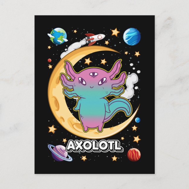 Utomjordisk Axolotl Pastell Goth Rymd Halvmåne Vykort (Framsida)