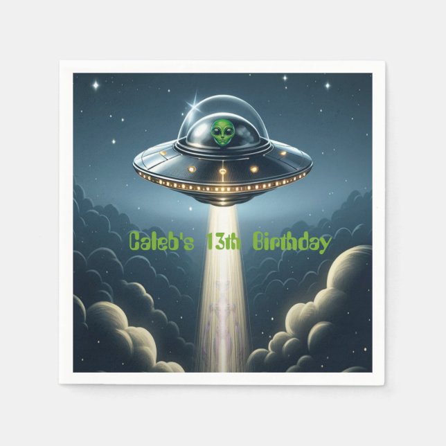 Utomjordisk bortförande UFO Blå moln Födelsedagsfe Pappersservett (Framsidan)