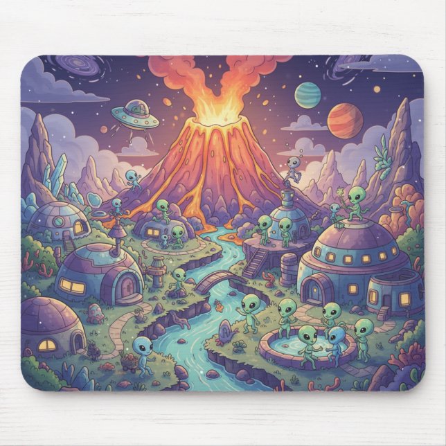 Utomjordisk by vid skymning musmatta (Framsidan)