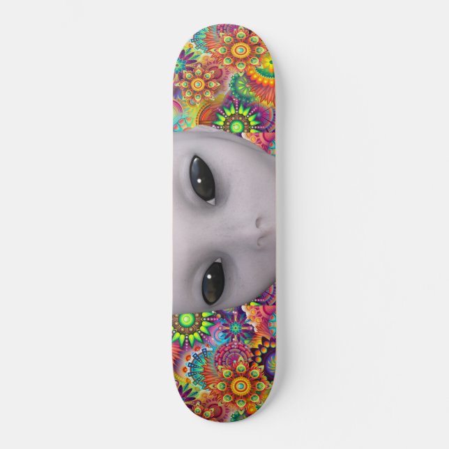 Utomjordisk färgrik abstrakt blommönster skateboard bräda 21,5 cm (Framsida)