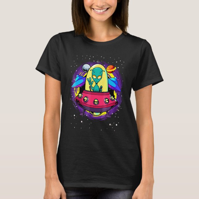 Utomjordisk Flygande Tallrik Fred Yttre Rymden Uto T Shirt (Framsida)