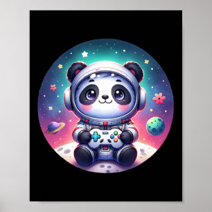 Utomjordisk Gamer Panda Björn Astronaut Spelande Poster