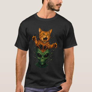Utomjordisk Huvud Katt Explosion Rolig Sci-Fi Katt T Shirt