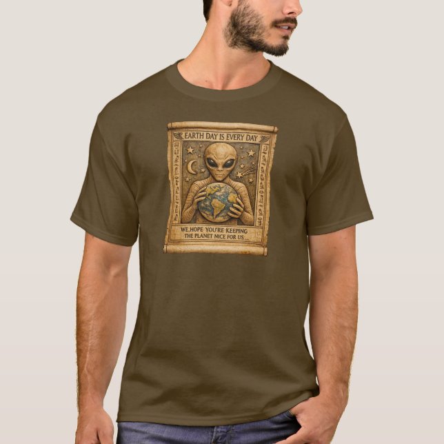 Utomjordisk Jordens Dag Egyptisk Papyrus T Shirt (Framsida)