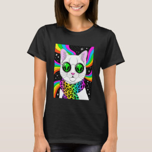 Utomjordisk Katt Regnbåge Trippig Konst Roligt T Shirt