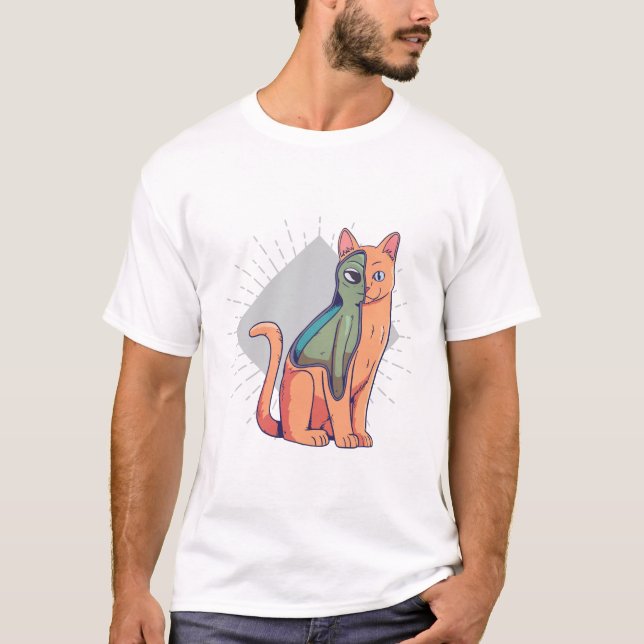 Utomjordisk katt Sci-Fi Rollig T-shirt-design T Shirt (Framsida)