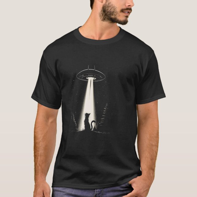 Utomjordisk Katt UFO Rymdskepp Kitty Sci Fi Galaxy T Shirt (Framsida)