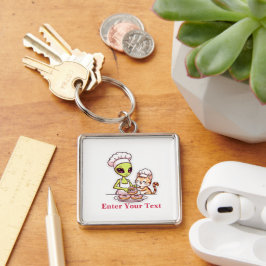 Utomjordisk kock katt munk Kawaii design Fyrkantig Silverfärgad Nyckelring