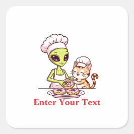 Utomjordisk kock katt munk Kawaii design Fyrkantigt Klistermärke