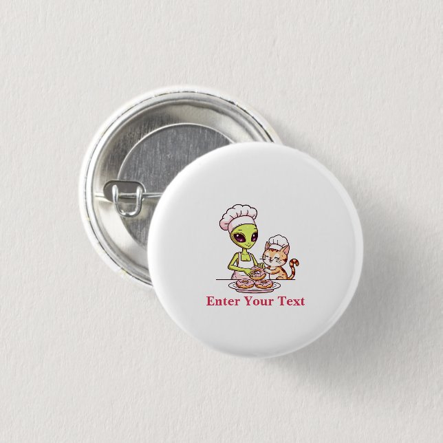 Utomjordisk kock katt munk Kawaii design Knapp (Framsida & baksida)