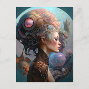 Utomjordisk Kvinna Surreal Science Fiction Konst Vykort