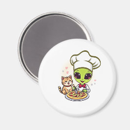 Utomjordisk Pizzakock Katt Tecknad Konst Magnet