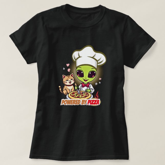 Utomjordisk Pizzakock Katt Tecknad Konst T Shirt (Design framsida)