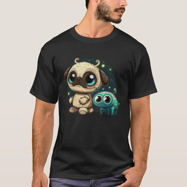 Utomjordisk Pug UFO Rymd Utomjording T Shirt (Framsida)