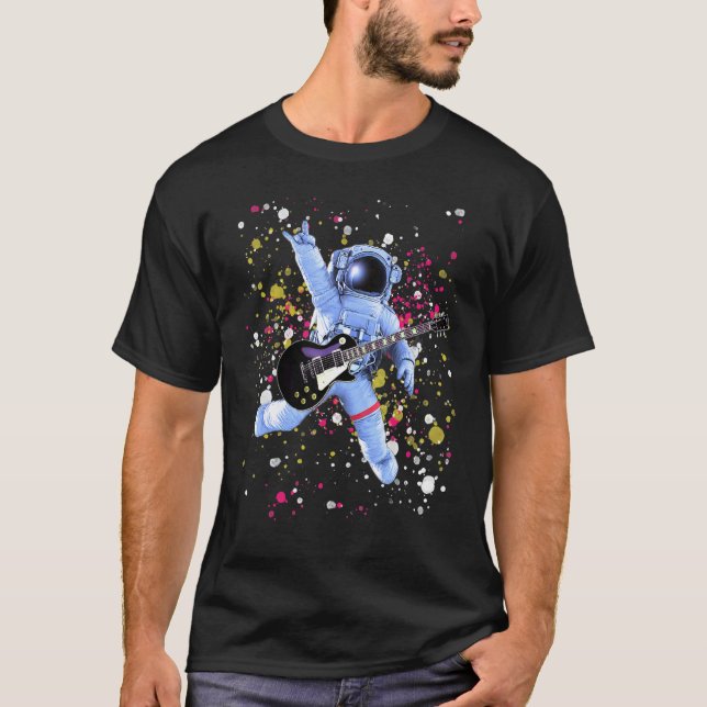 Utomjordisk Rockstjärna Astronaut Gitarrspelare T Shirt (Framsida)