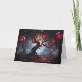 Utomjordisk skog, lysande röda klot "Glad Hallowee Kort
