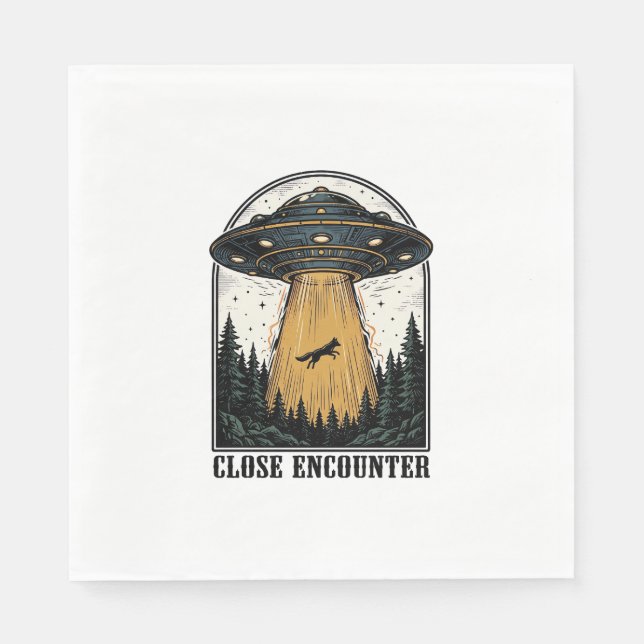 Utomjordisk skogsabduktion Vintage UFO-gravering Pappersservett (Framsidan)