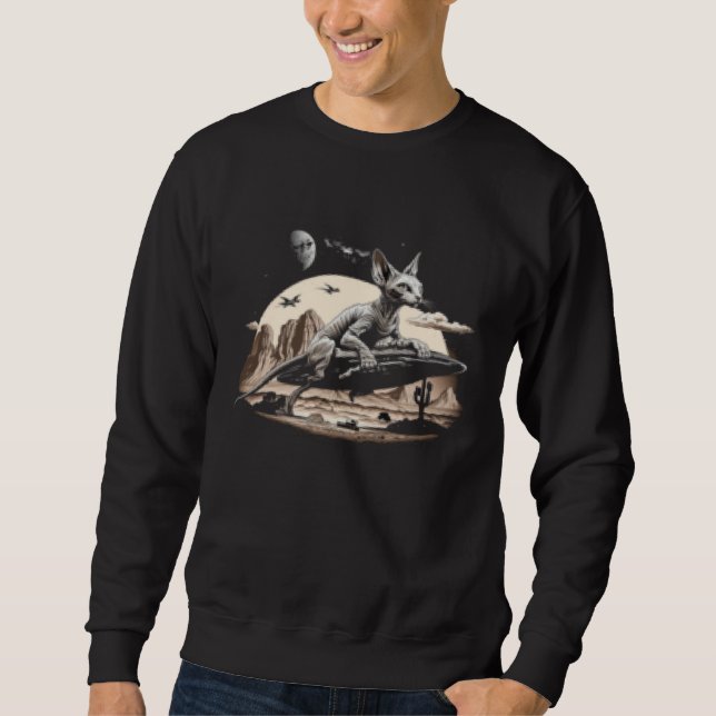 Utomjordisk Sphynx Katt UFO Utomjording  1 Lång Ärmad Tröja (Framsida)