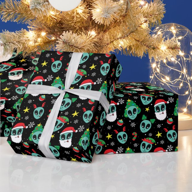 Utomjordisk Tomte Snöflingor Julgran Presentpapper (Helgdagar)