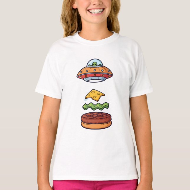 Utomjordisk UFO Dekomponerad Cheeseburgare Barn T Shirt (Framsida)