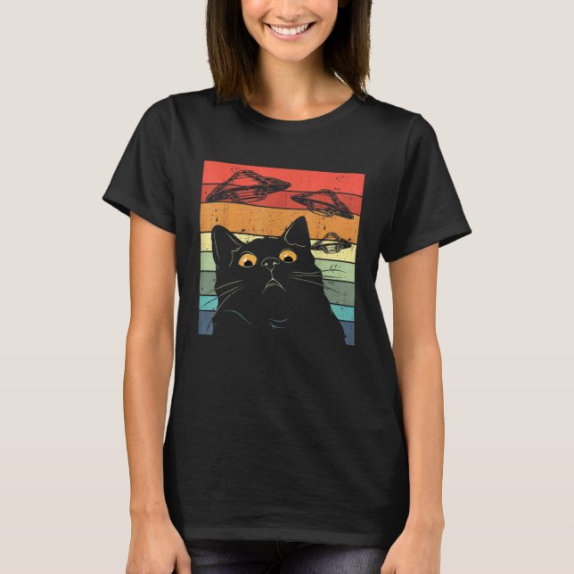 Utomjordisk UFO Katt T Shirt (Framsida)