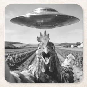 Utomjordisk UFO Kyckling Konst Bortförande SciFi H Underlägg Papper Kvadrat