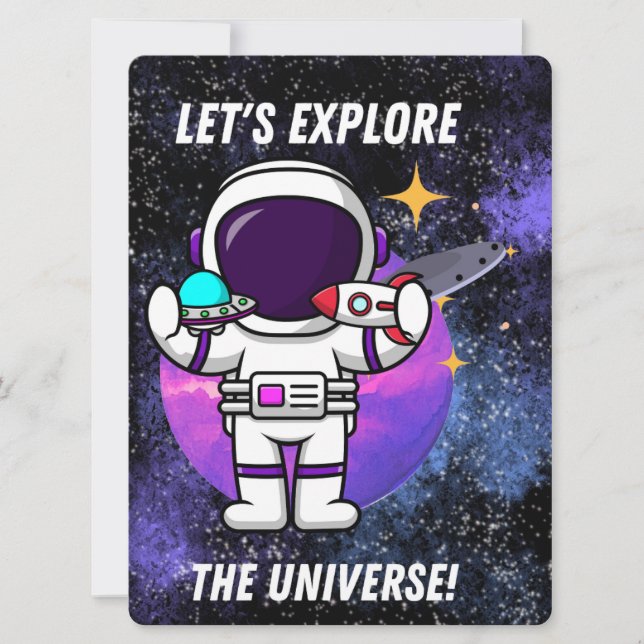 UTOMJORDISK, UNIVERSUM, RYMDKAPSEL, PLANET OCH AST JULKORT (Framsida)