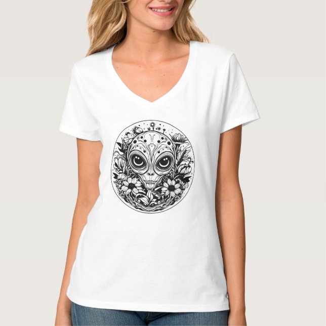 Utomjordisk utomjording i blommor Stjärnig natt T Shirt (Framsida)