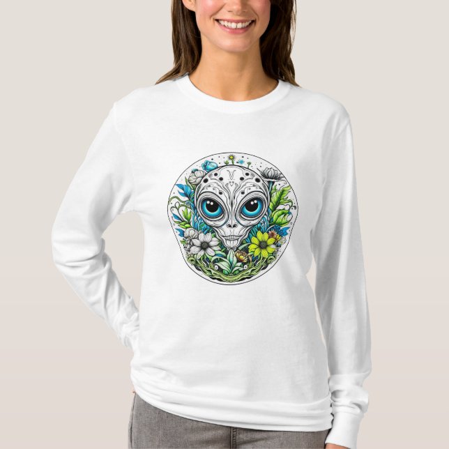 Utomjordisk utomjording i blommor Stjärnklar natt T Shirt (Framsida)