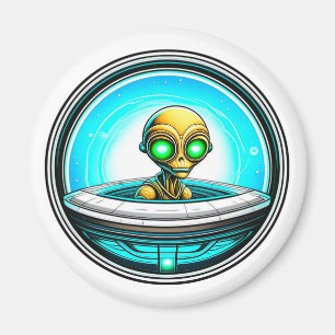Utomjordisk utomjording som flyger en UFO Magnet