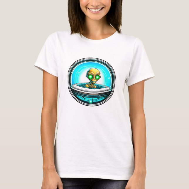 Utomjordisk utomjording som flyger en UFO T Shirt (Framsida)