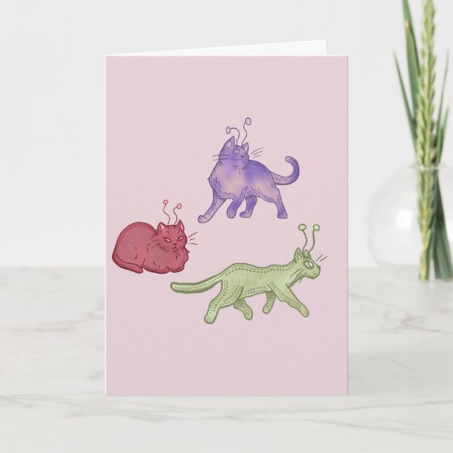 Utomjordiska Katter Whimsical Rymdkatt Rolig Sci-F Kort (Framsida)