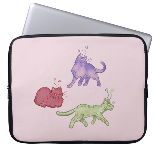 Utomjordiska Katter Whimsical Rymdkatt Rolig Sci-F Laptop Fodral (Framsidan)