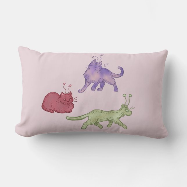 Utomjordiska Katter Whimsical Rymdkatt Rolig Sci-F Lumbarkudde (Framsida)