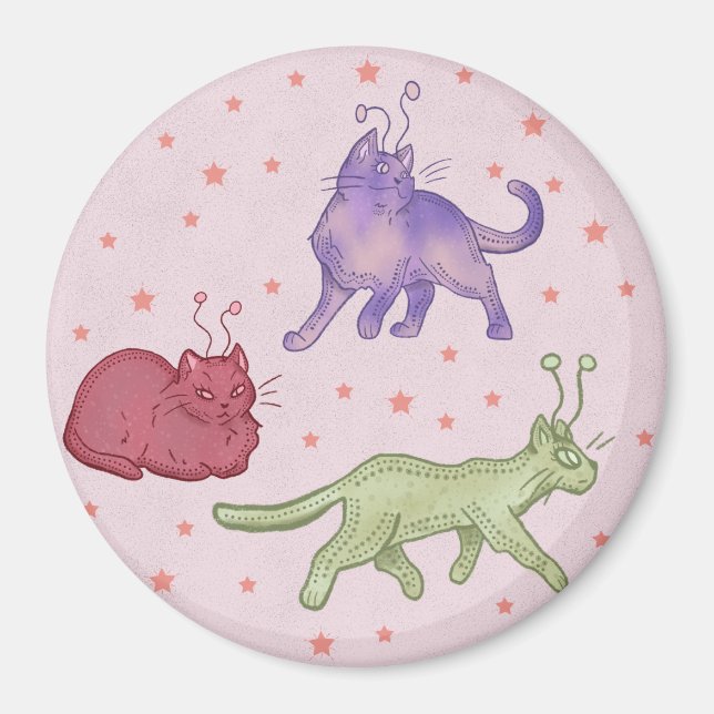 Utomjordiska Katter Whimsical Rymdkatt Rolig Sci-F Magnet (Framsidan)