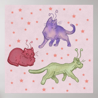 Utomjordiska Katter Whimsical Rymdkatt Rolig Sci-F Poster