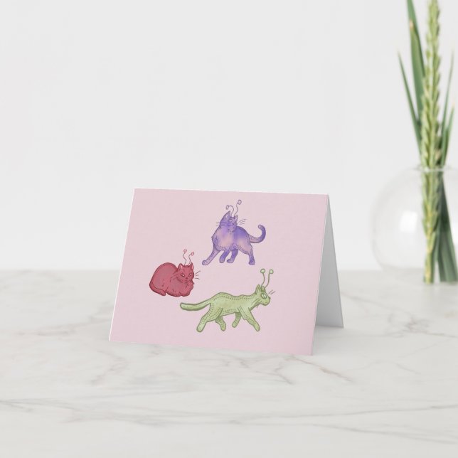 Utomjordiska Katter Whimsical Rymdkatt Rolig Sci-F Tack Kort (Framsida)