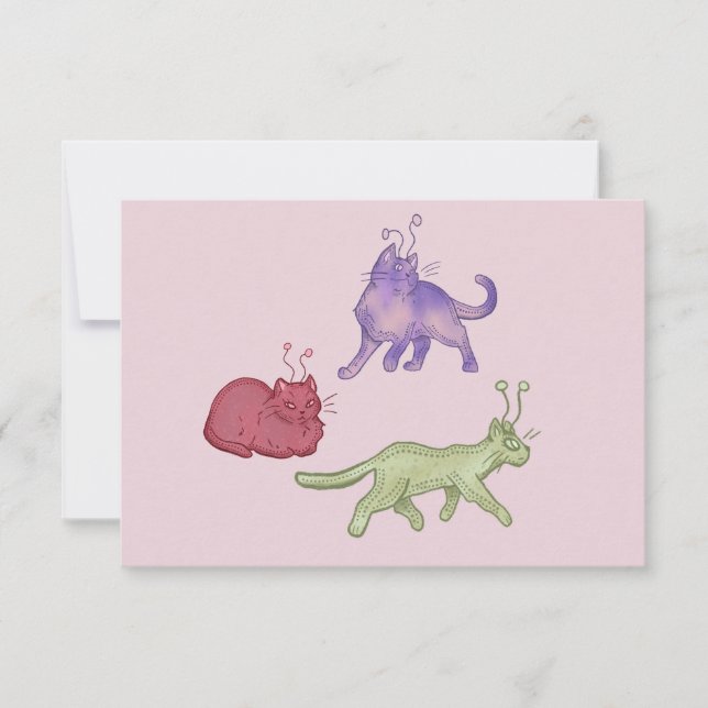Utomjordiska Katter Whimsical Rymdkatt Rolig Sci-F Tack Kort (Framsida)