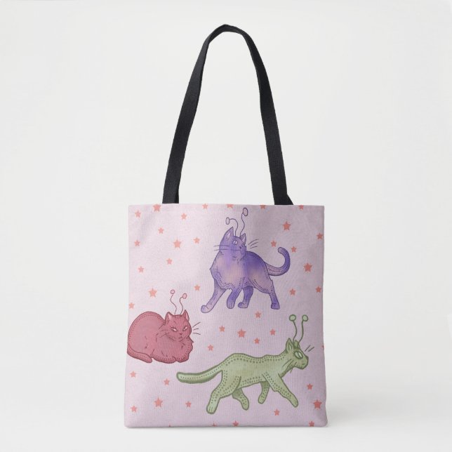Utomjordiska Katter Whimsical Rymdkatt Rolig Sci-F Tygkasse (Framsida)