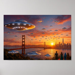 Utomjordiska UFOs SciFi Fantasy San Francisco Gold Poster