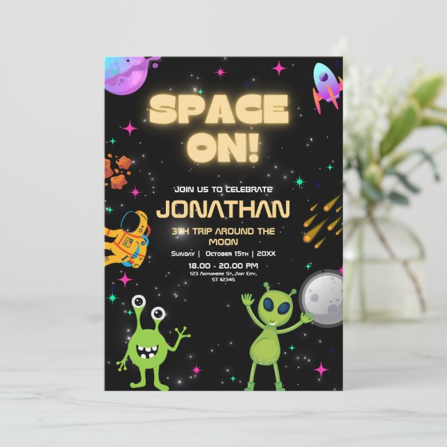 Utomjordiskt Alien Födelsedag Alien UFO Rymden Inbjudningar (Stående Fram)