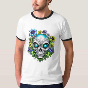 Utomjordiskt Ansikte och Blommor Ai Konst T Shirt