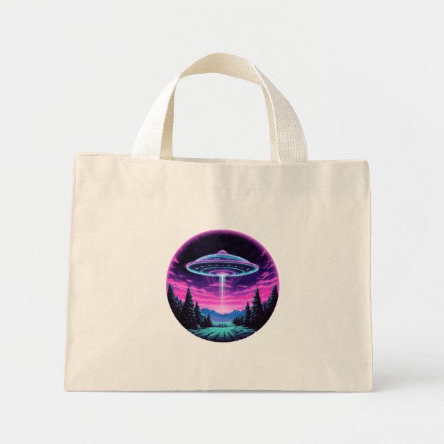 Utomjordiskt rymdskepp Retro Futuristiskt Mini Tygkasse (Framsidan)