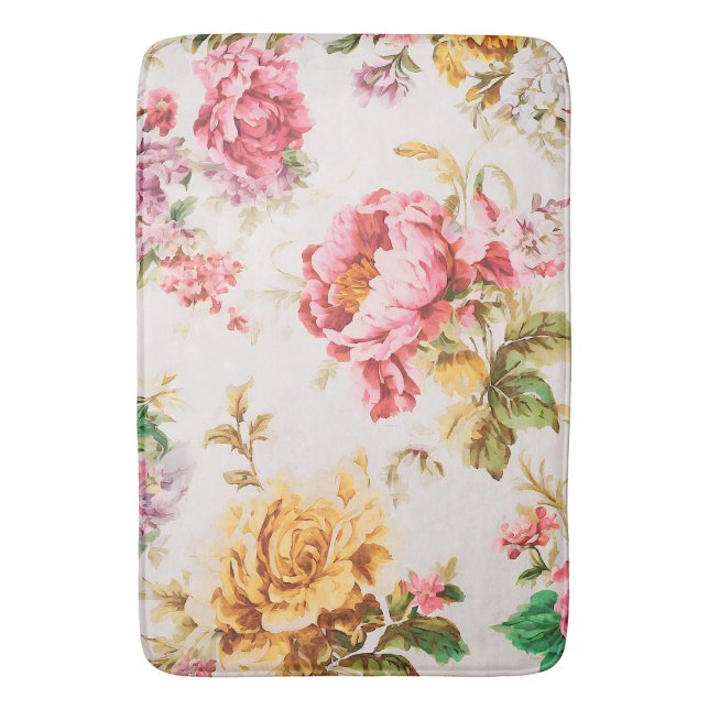 Utomordentlig Rosa och Gula blommor. Shabby chic Badrumsmatta (Framsidan (Vertikal))